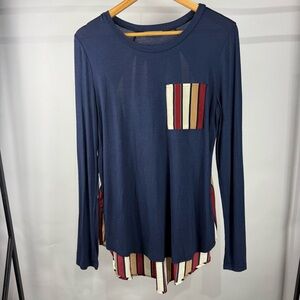 12 Pm By Mon Ami Woman's Navy Longsleeve 2 Toned Shirt Size Medium